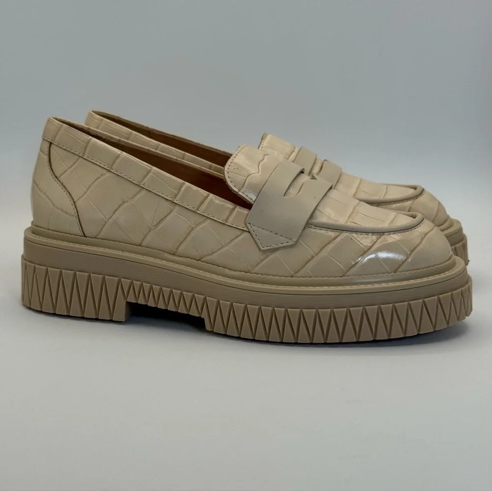 SCHUTZ Viola Croc Embossed Leather Chunky Slip On Loafers Size 8B